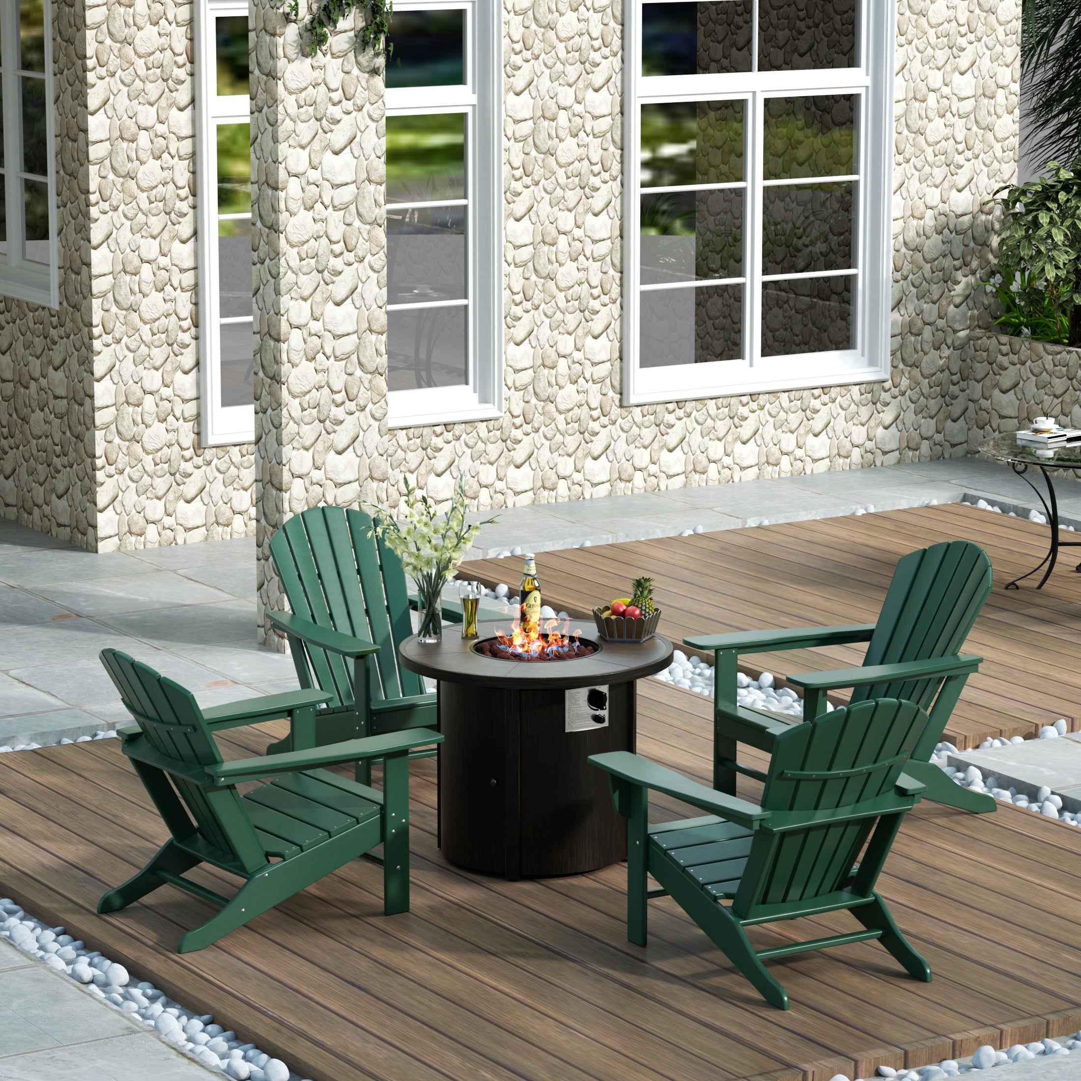 Dylan Outdoor Patio Adirondack Chair with Round Fire Pit Table Sets