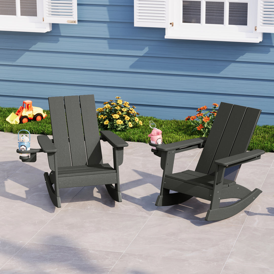 Ashore Outdoor HDPE Plastic Preschool Toddler Modern Adirondack Rocking Chairs (Set of 2)
