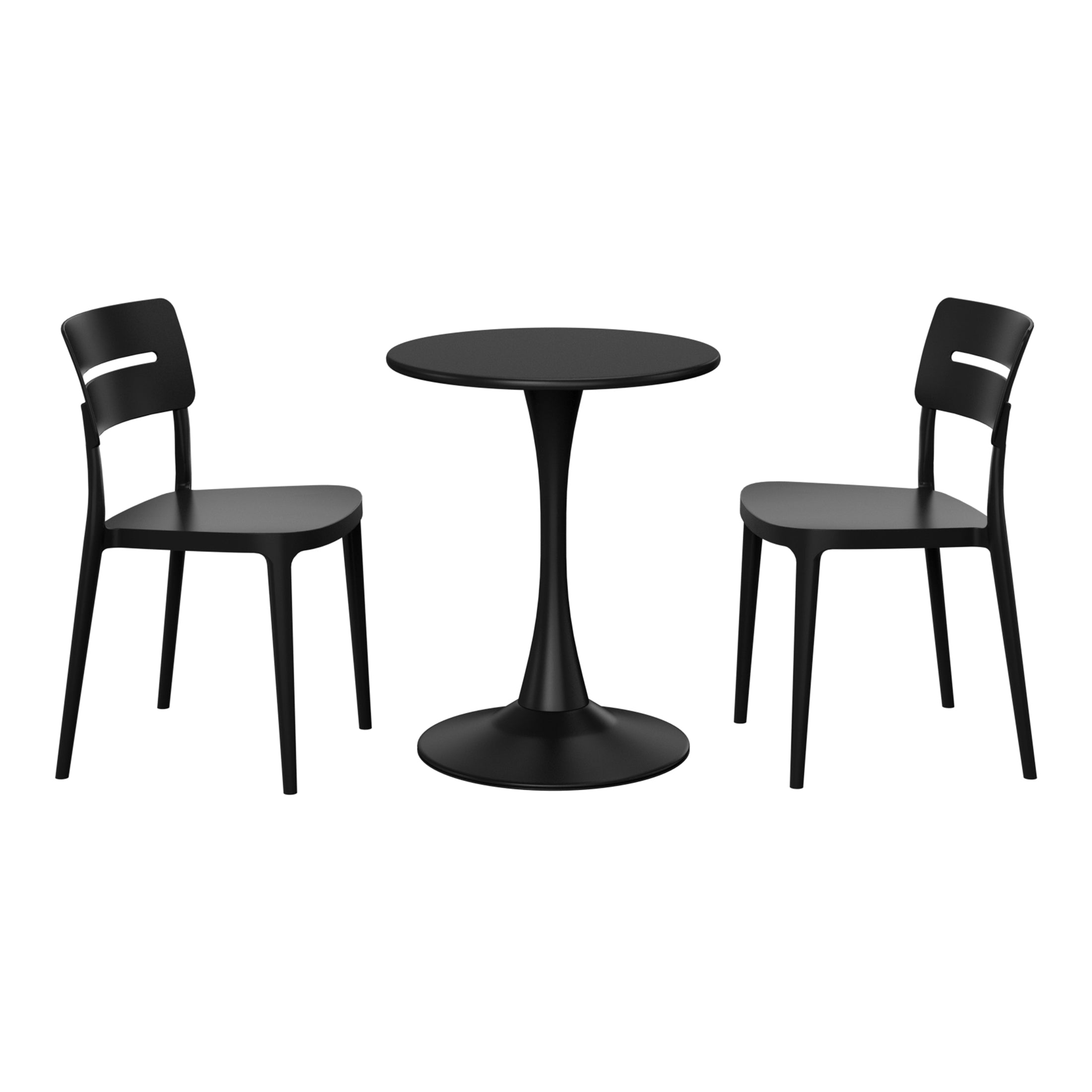 Playa 3-Piece Outdoor Round Metal Patio Dining Table Set With Stackable Patio Chairs