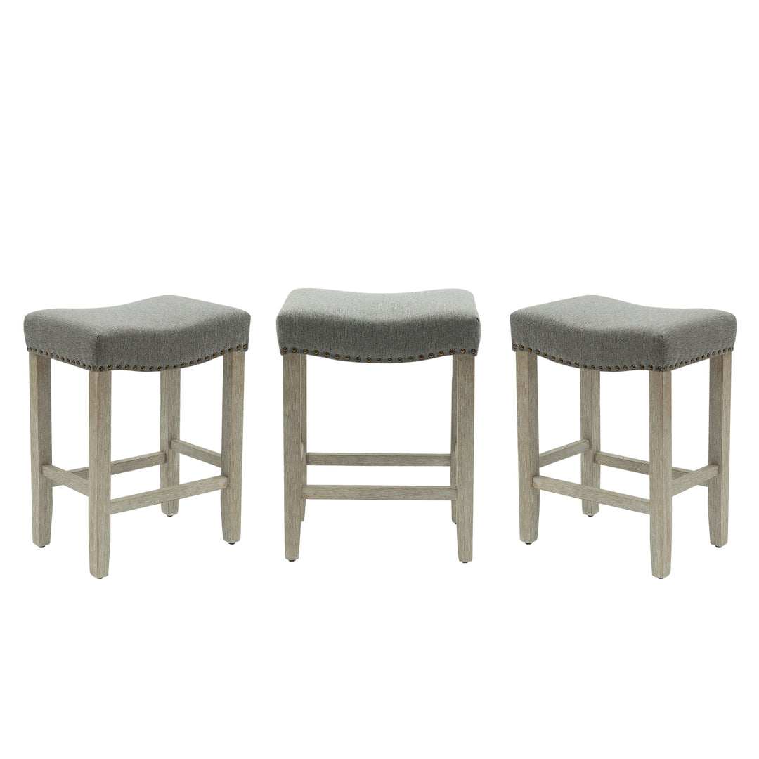 Lenox 24" Upholstered Saddle Seat Antique Gray Counter Stool (Set of 3)