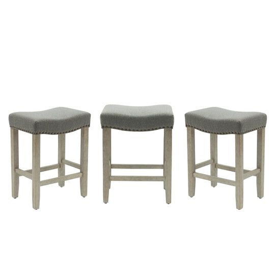 Lenox 24" Upholstered Saddle Seat Antique Gray Counter Stool (Set of 3)