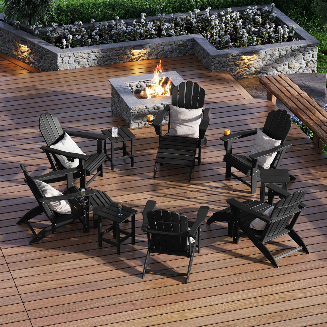 Highland 12-Piece HDPE Outdoor Patio Furniture Adirondack Chair Conversation Table Set