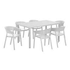 Playa 7-Piece Outdoor Metal Rectangle Patio Dining Table Set With Stackable Patio Dining Chairs