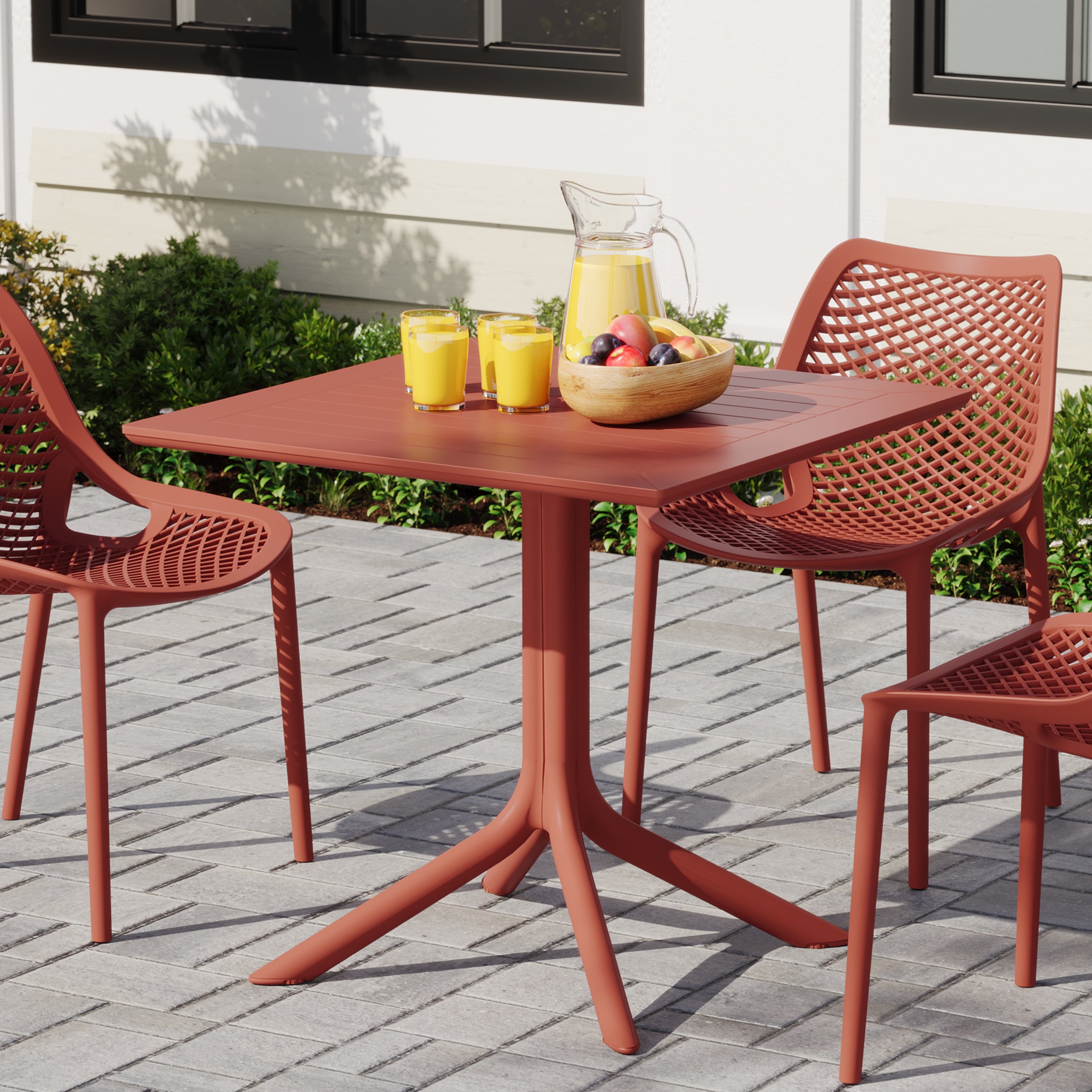 Playa 31.5" Square Outdoor Plastic Resin Patio Dining Table for 4