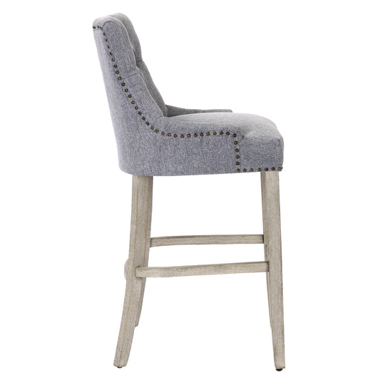 Hayes 29" Upholstered Tufted Wood Bar Stool, Antique Gray