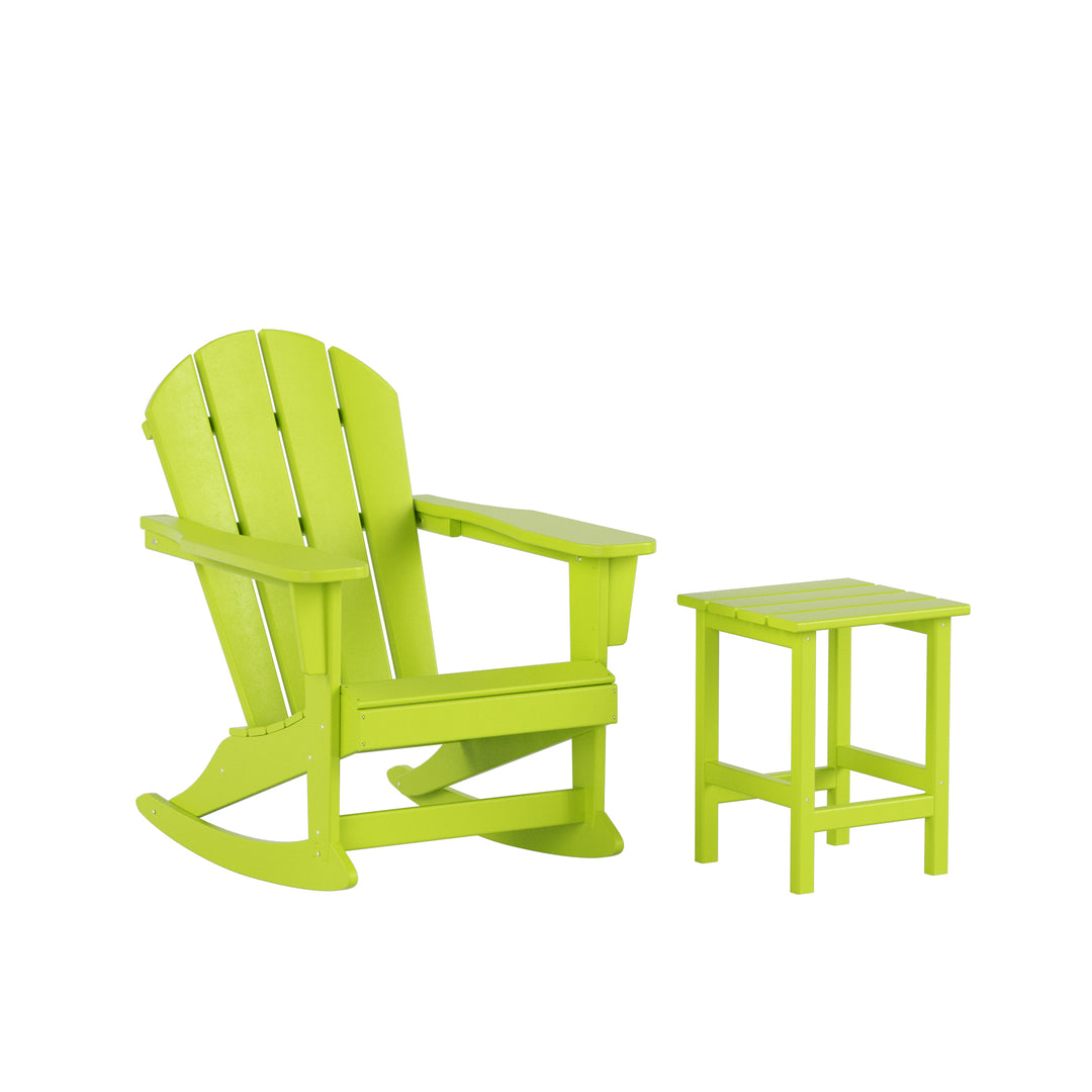 Malibu Outdoor Patio Rocking Adirondack Chairs with Side Table Set