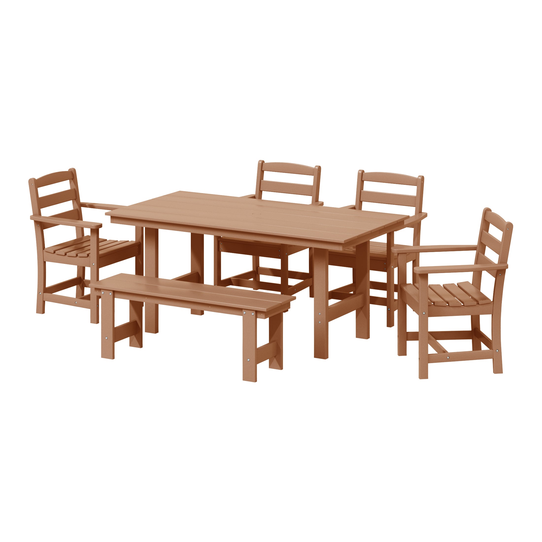 Ashore 6-Piece Outdoor HDPE Patio Dining Table Set with Bench