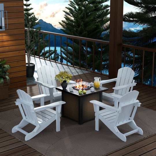 Malibu Modern Folding Poly Adirondack Chair With Square Fire Pit Table Set