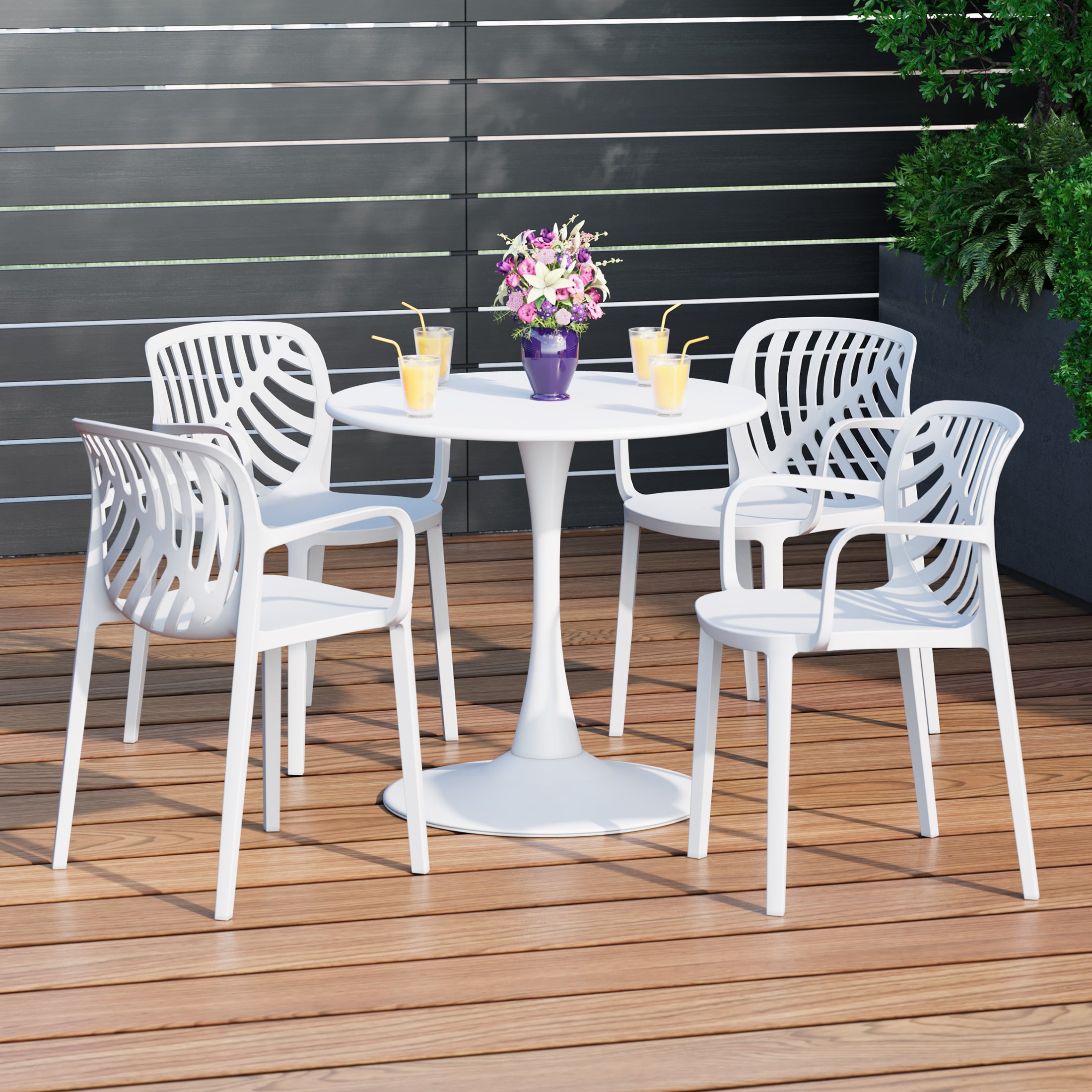Playa 5-Piece Outdoor Indoor Metal Patio Dining Table Set With Stackable Patio Arm Chairs