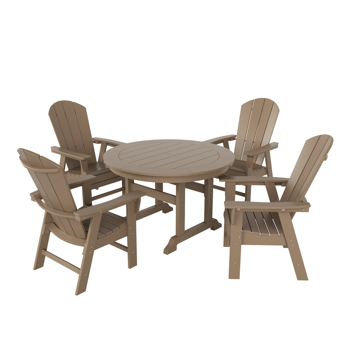 Malibu 5 Piece Outdoor Patio Round Dining Table and Curved Back Armchair Set