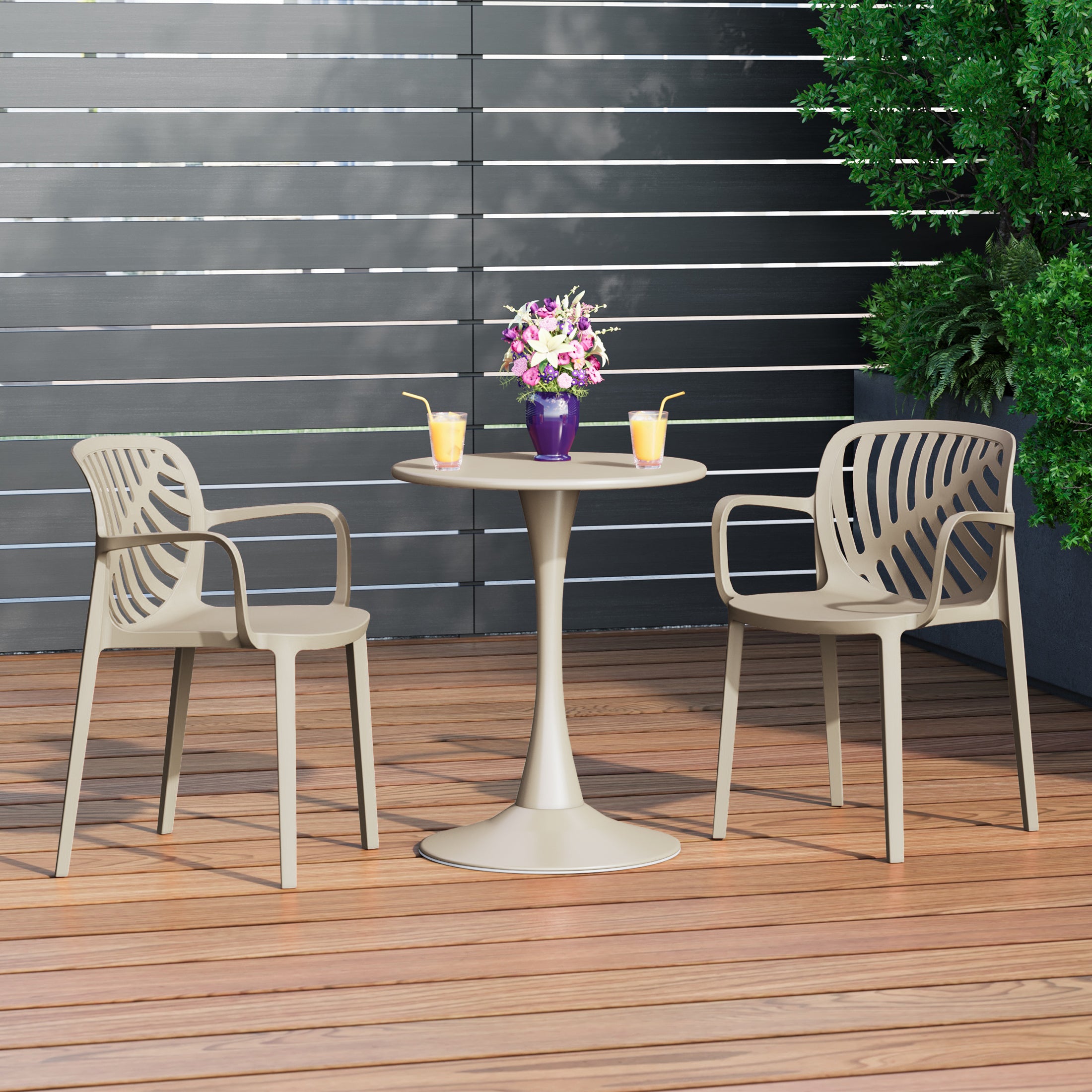 Playa Outdoor Modern Stackable Patio Dining Armchairs (Set of 2)