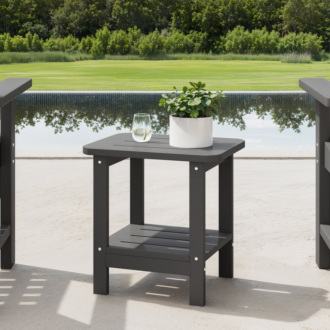 Aruba 2-Tier Outdoor HDPE Modern Adirondack Square Patio Side Table