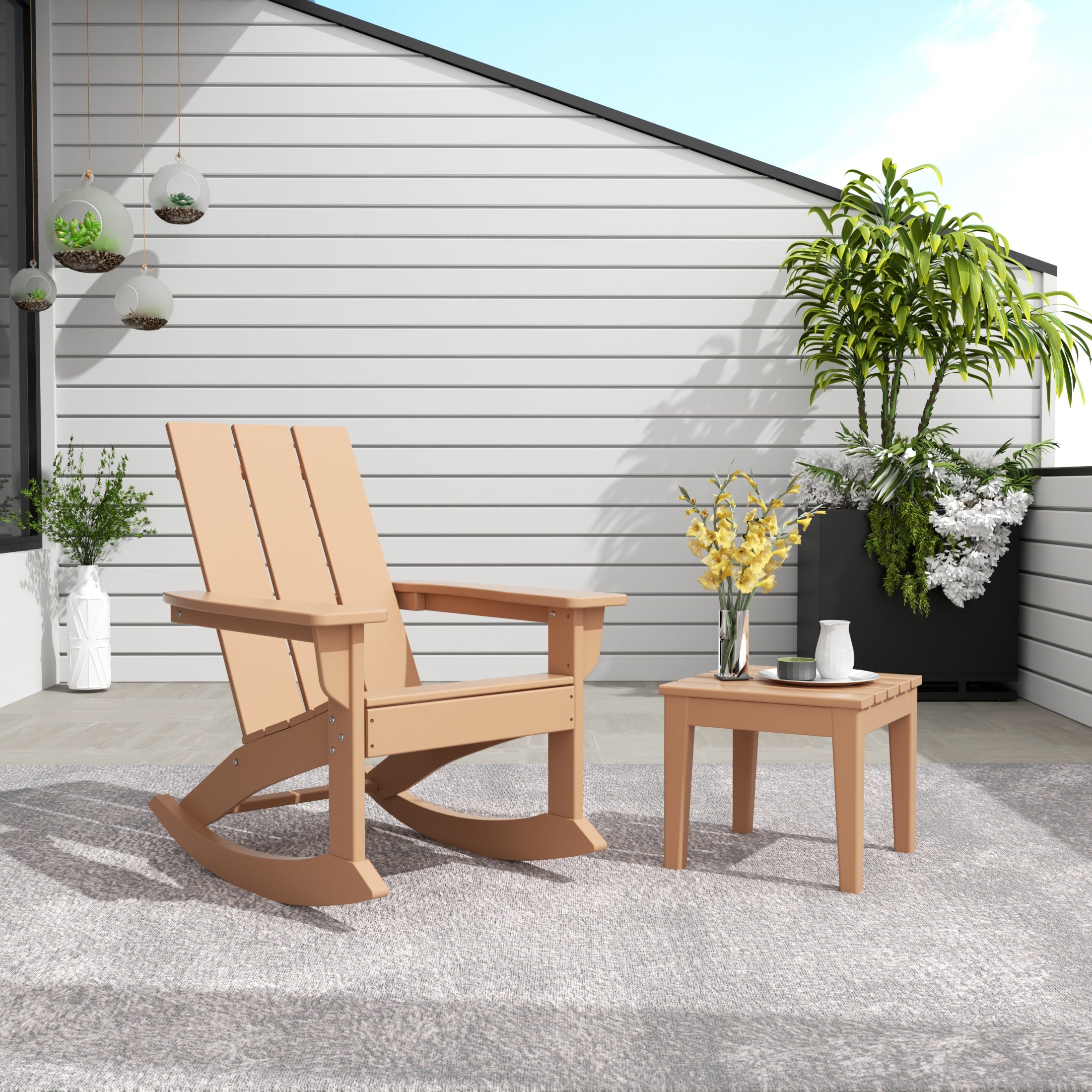 Ashore 2-Pieces Set Modern Plastic Outdoor Rocking Chair with Square Side Table