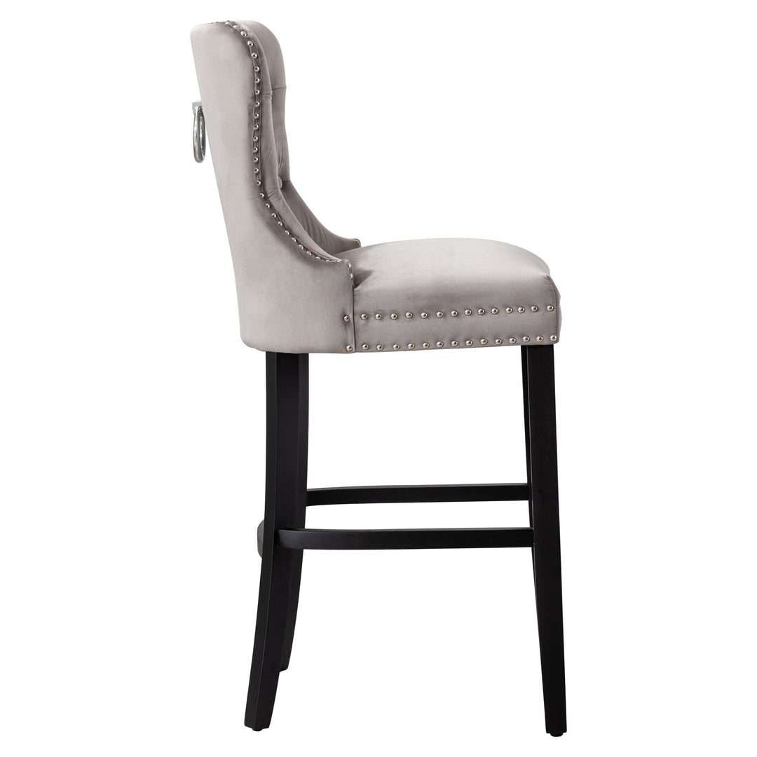 Wordford 29" Tufted Velvet Bar Stool, Black