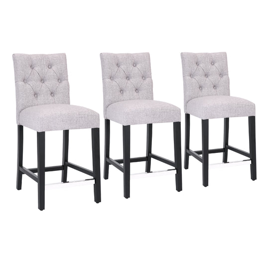 Hayes 24" Linen Fabric Tufted Counter Stool (Set of 3), Black