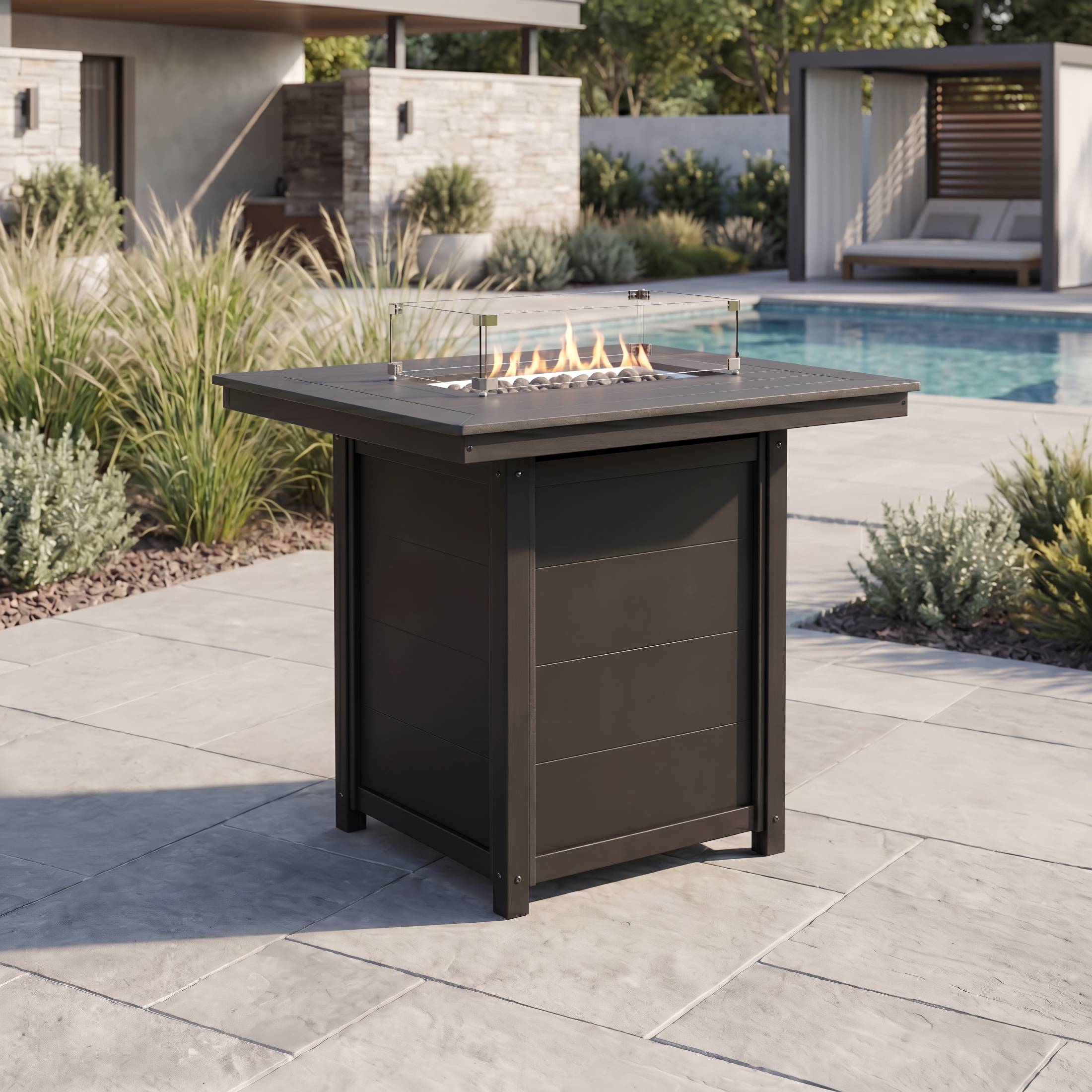 Helios 46" Modern Outdoor Patio Gas Propane Rectangle Fire Pit Table