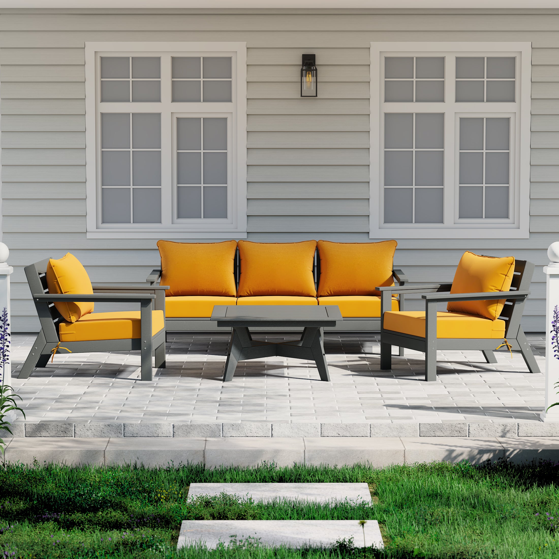 Avalon Outdoor 6-Piece Modular Sectional Patio Furniture Sofa Set in Gray Frame