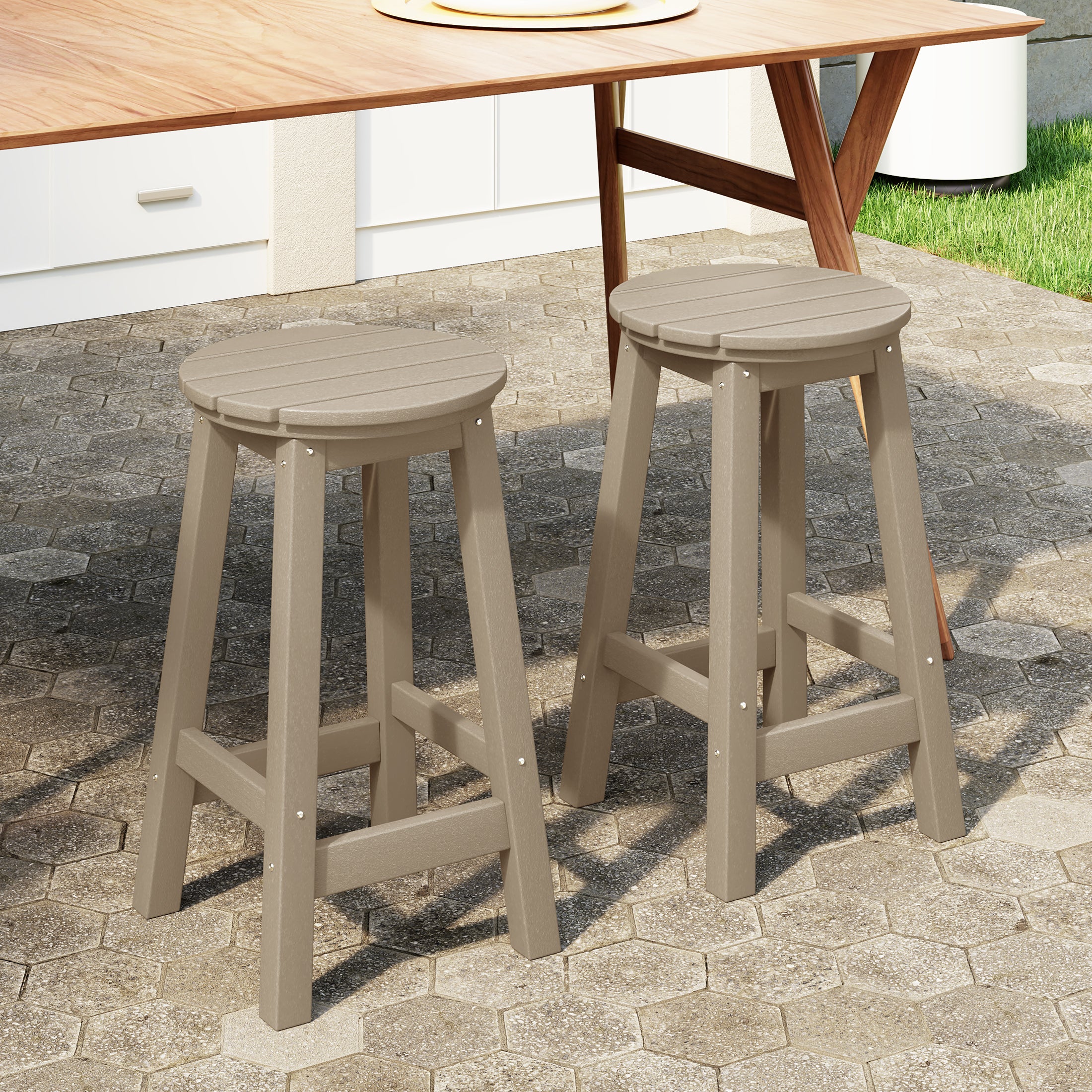 Malibu 24" HDPE Outdoor Patio Round Counter Height Bar Stool Set of 2