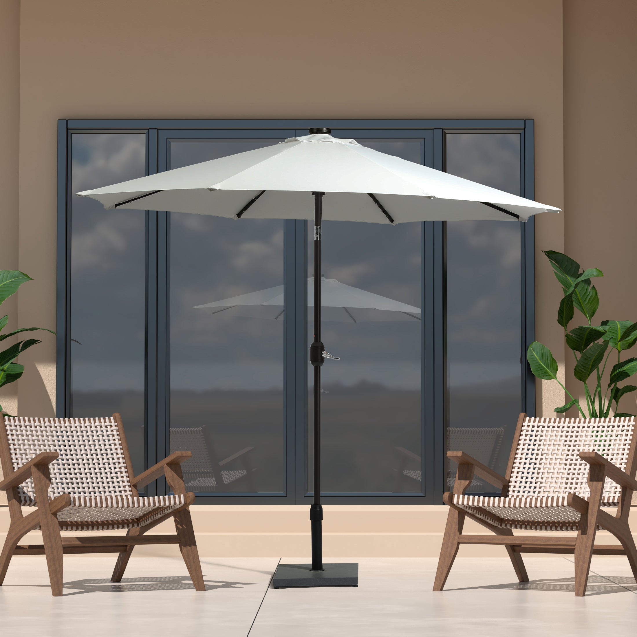 9ft solar light patio umbrella WESTLAKE 9 Ft LED Umbrella, Beige shield your eyes from an afternoon glare Pellebant Double Top 9 ft.