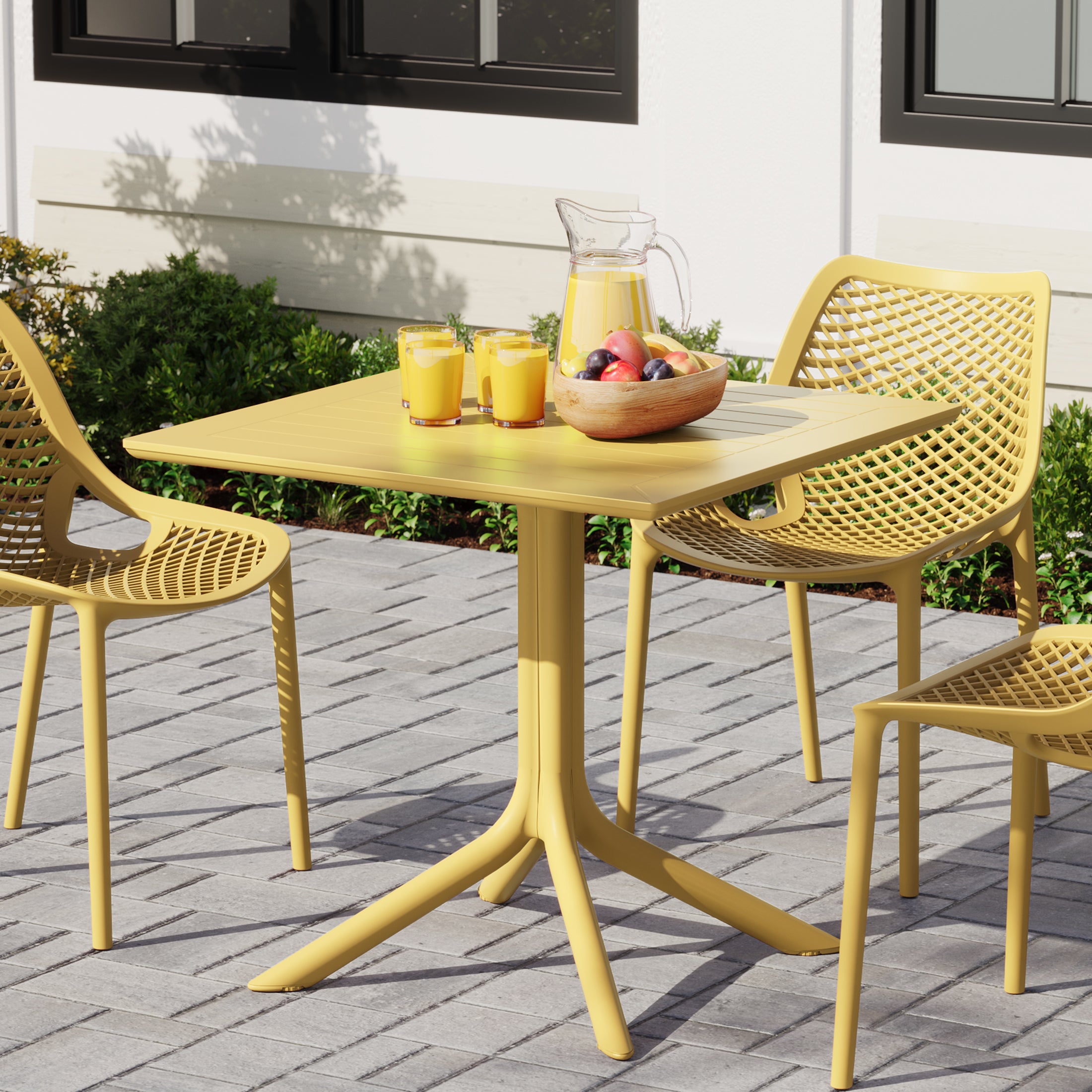 Playa 31.5" Square Outdoor Plastic Resin Patio Dining Table for 4