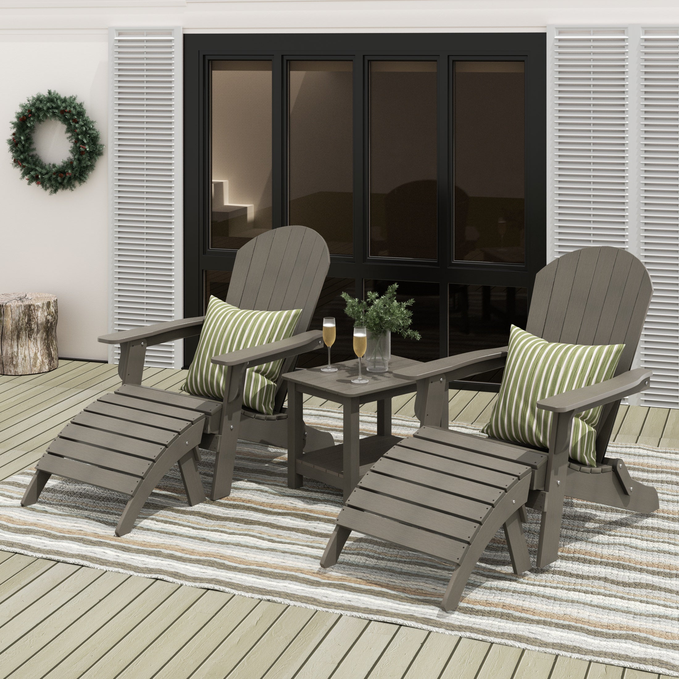 Tuscany 5-Piece Outdoor Folding Adirondack Seashell Chair With Folding Ottoman And Side Table