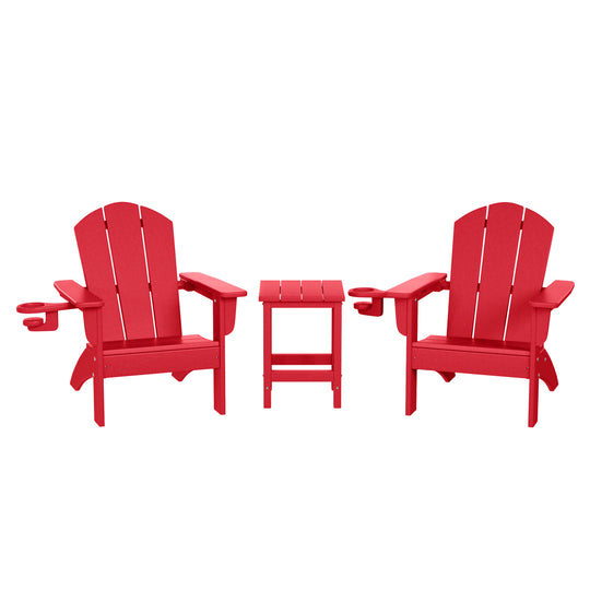 Malibu 3-Piece Kids HDPE Adirondack Chairs Set with Square Side Table and Cup Holders