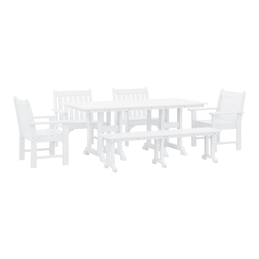 Malibu 6-Piece HDPE Outdoor Rectangle Dining Patio Table and Chairs Set