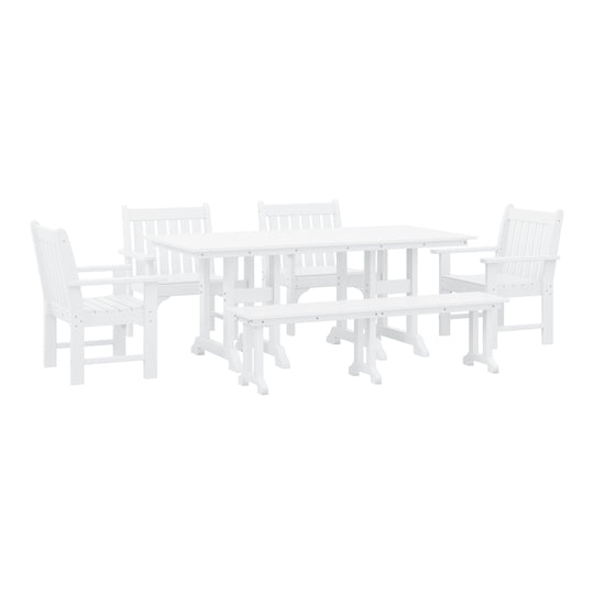 Malibu 6-Piece HDPE Outdoor Rectangle Dining Patio Table and Chairs Set