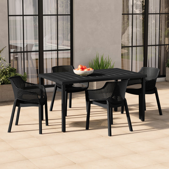 Playa Outdoor Modern Stackable Plastic Resin Patio Dining Armchair (Set of 4)