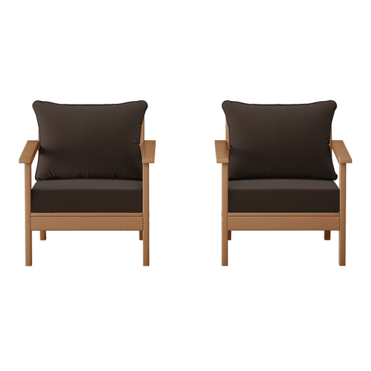 Avalon Outdoor Modern HDPE Patio Club Chairs with Deep Seat Cushions (Set of 2)