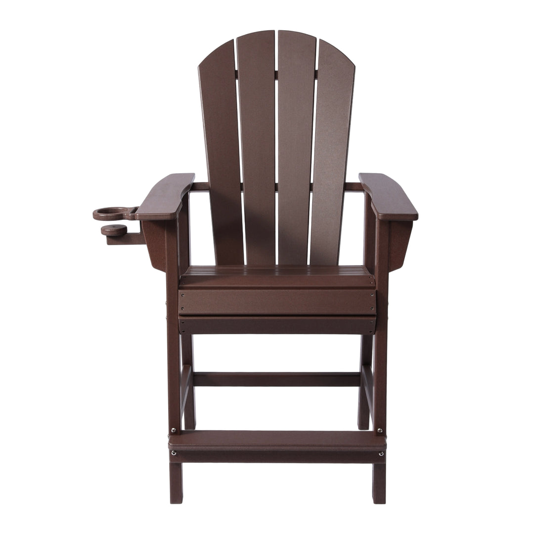 Malibu Outdoor HDPE  Tall Adirondack Counter Height Bar Chair With Cup Holder
