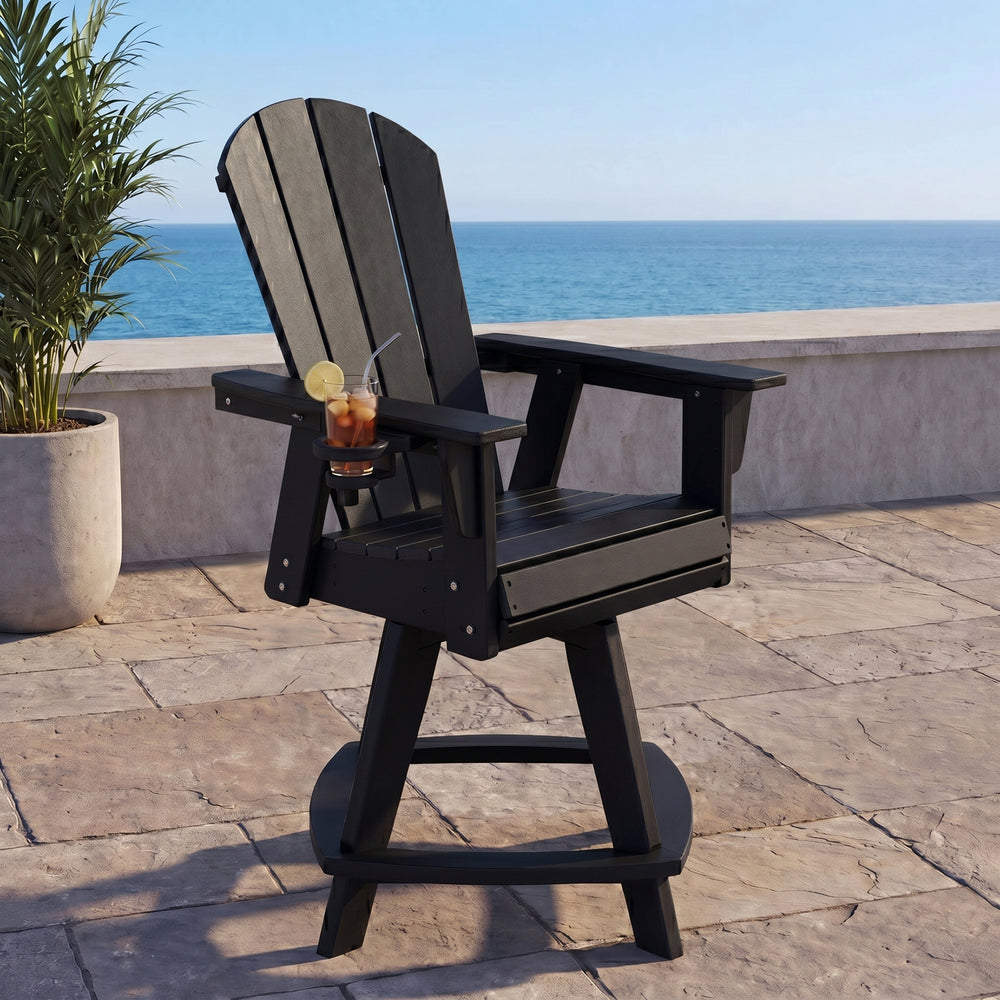 Malibu Outdoor HDPE Adirondack Swivel Counter Height Bar Chair With Cup Holder