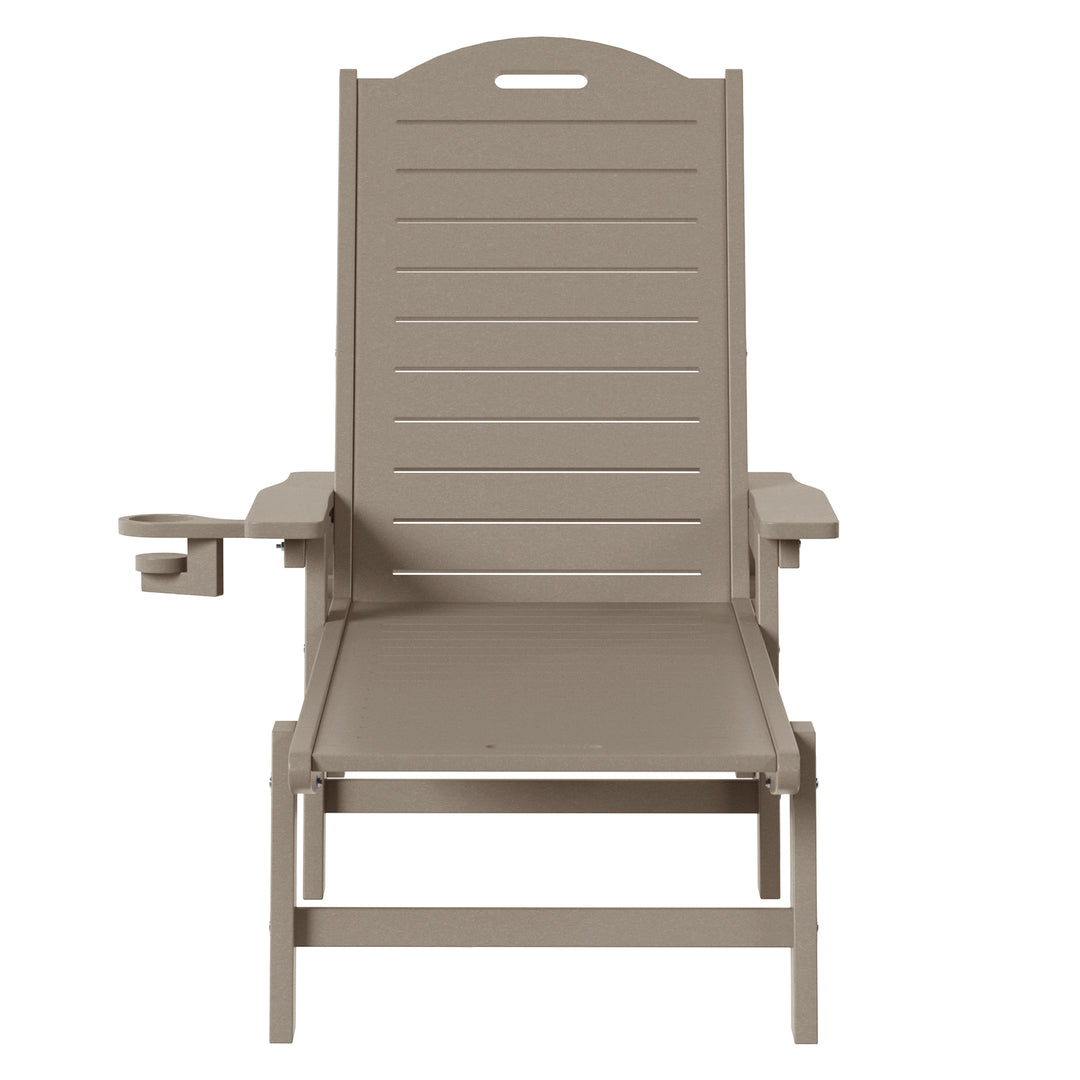 Aruba Outdoor HDPE Patio Chaise Lounge With Wheels & Cup Holder