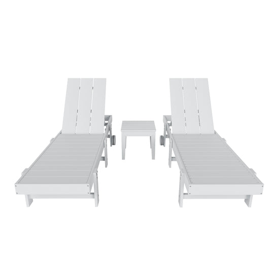 Ashore 3 Piece Modern Poly Reclining Chaise Lounge With Wheels