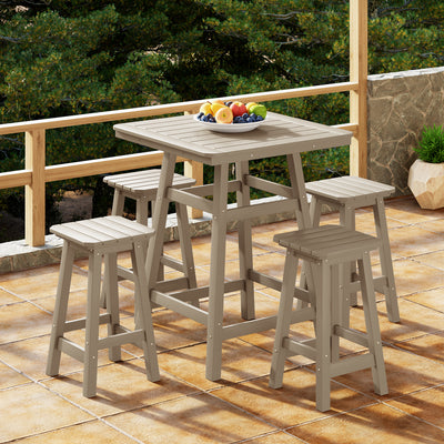 Malibu 5-Piece HDPE Outdoor Patio Dining Bar Bistro Table Set with Counter High Bar Stool