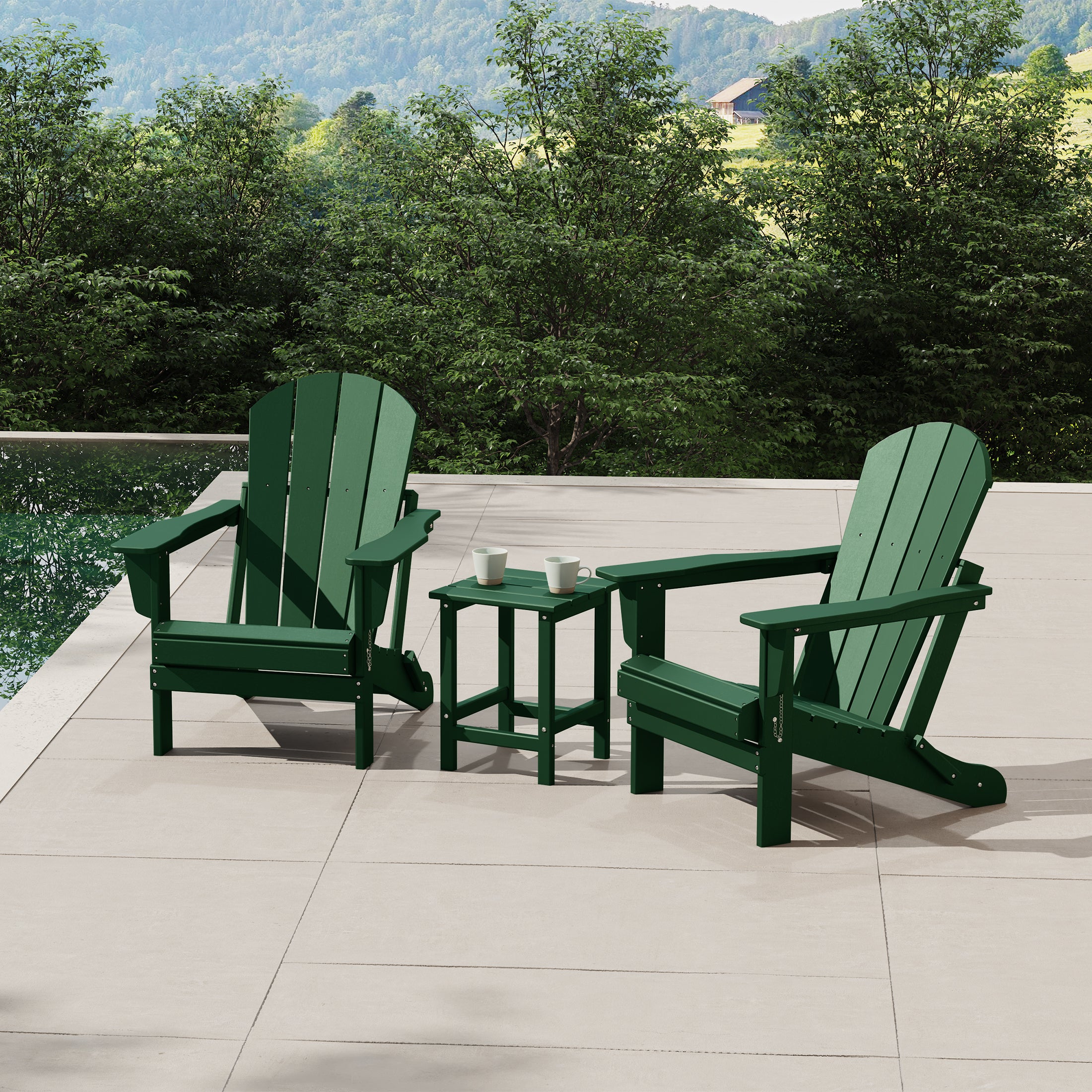 Malibu 3-Piece set Outdoor / Patio Poly Adirondack chair set with a side table ( 2 seater )