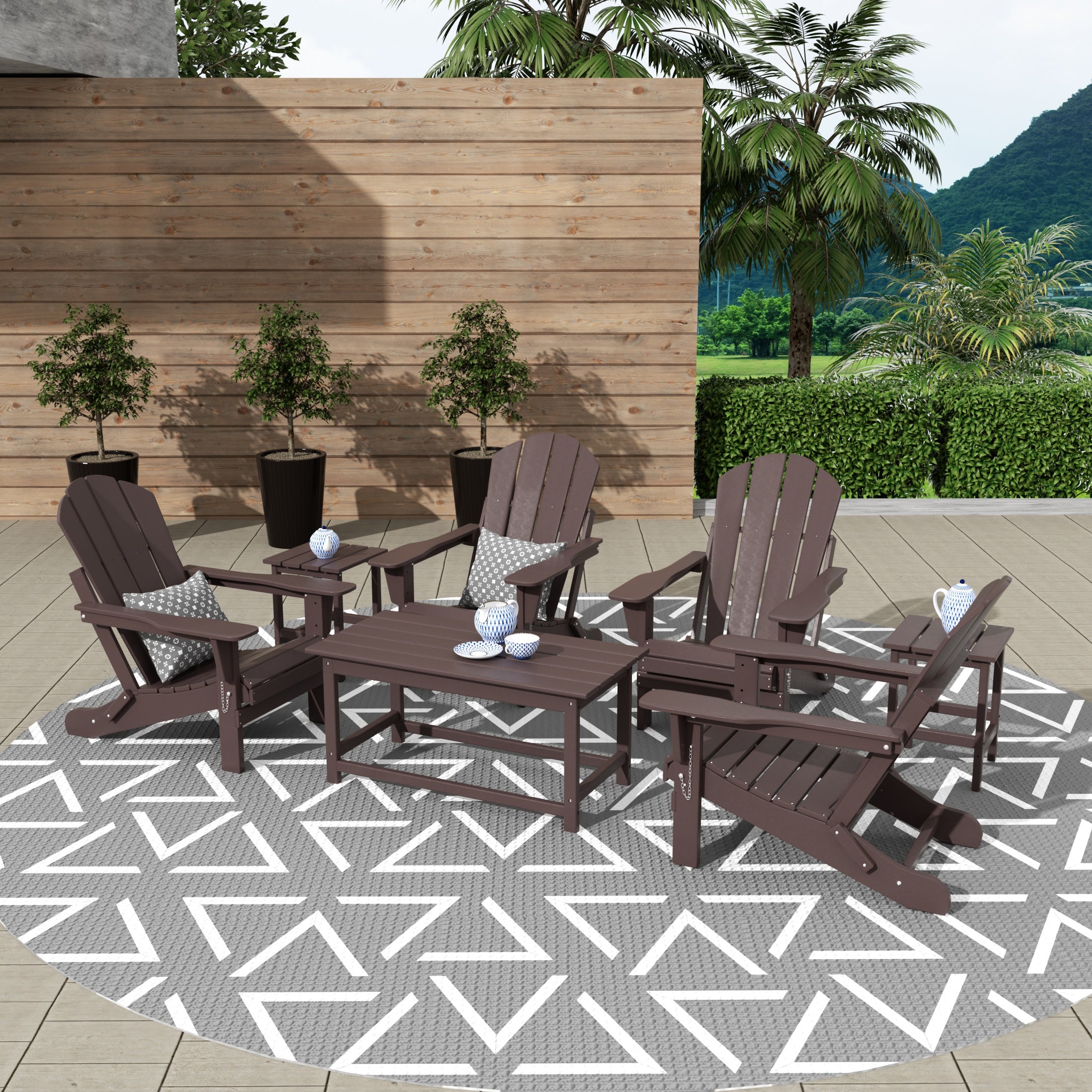 Malibu 7-Piece set Outdoor / Patio Adirondack chairs with a Coffee and t side tables ( 4 seater )
