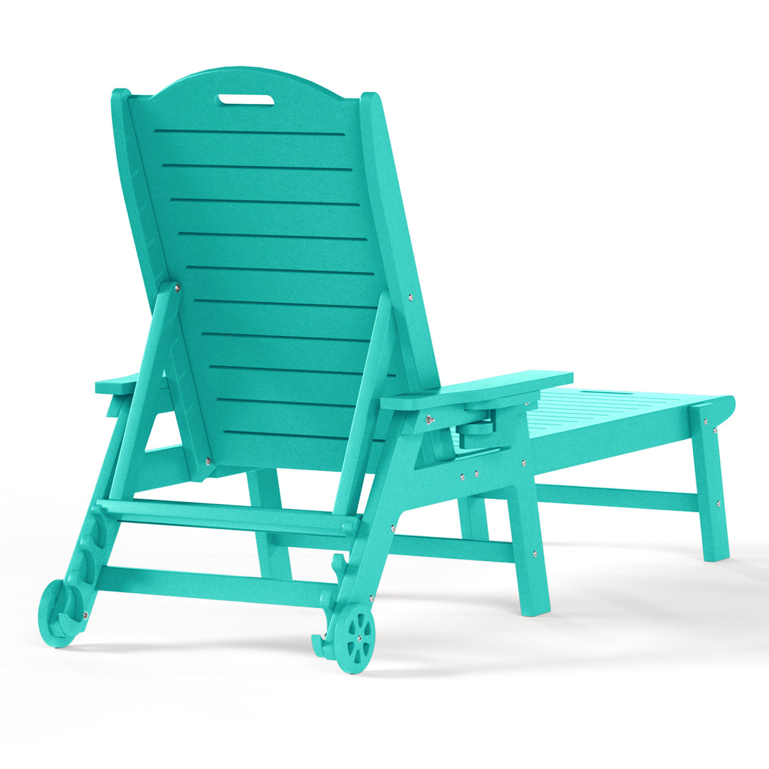Aruba Outdoor HDPE Patio Chaise Lounge With Wheels & Cup Holder