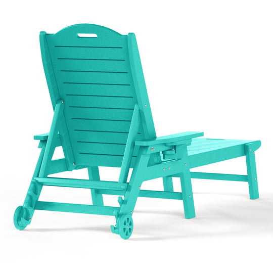 Aruba Outdoor HDPE Patio Chaise Lounges With Wheels & Cup Holder (Set of 4)