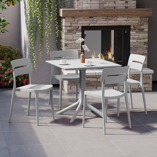 Playa Modern 5-Piece Resin Patio Dining Table Set with Stackable Patio Dining Chairs