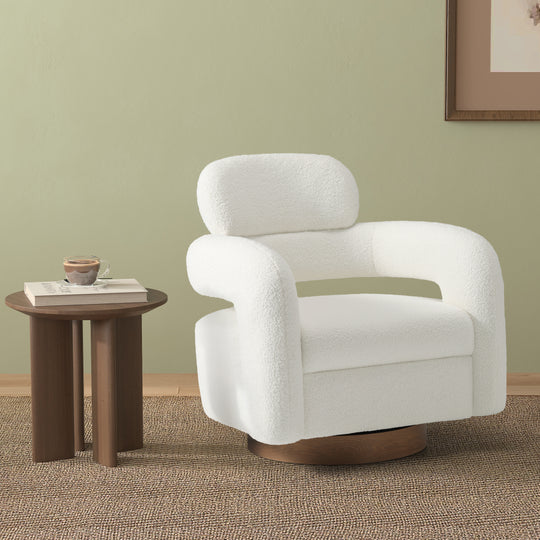 Alexandria Mid-Century Modern Sherpa Swivel Barrel Accent Chair
