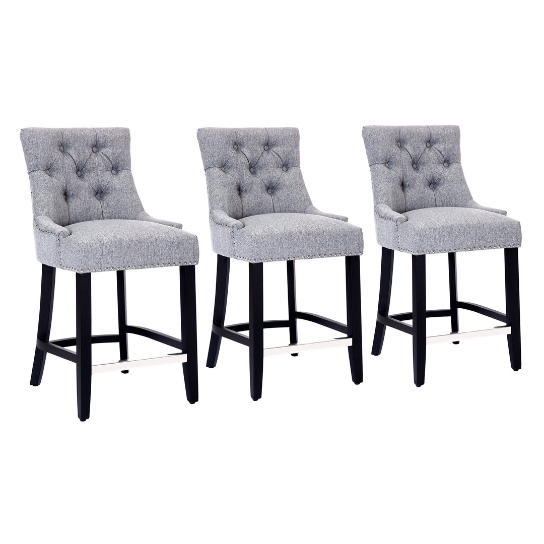 Hayes 24" Upholstered Tufted Wood Counter Stool (Set of 3), Black