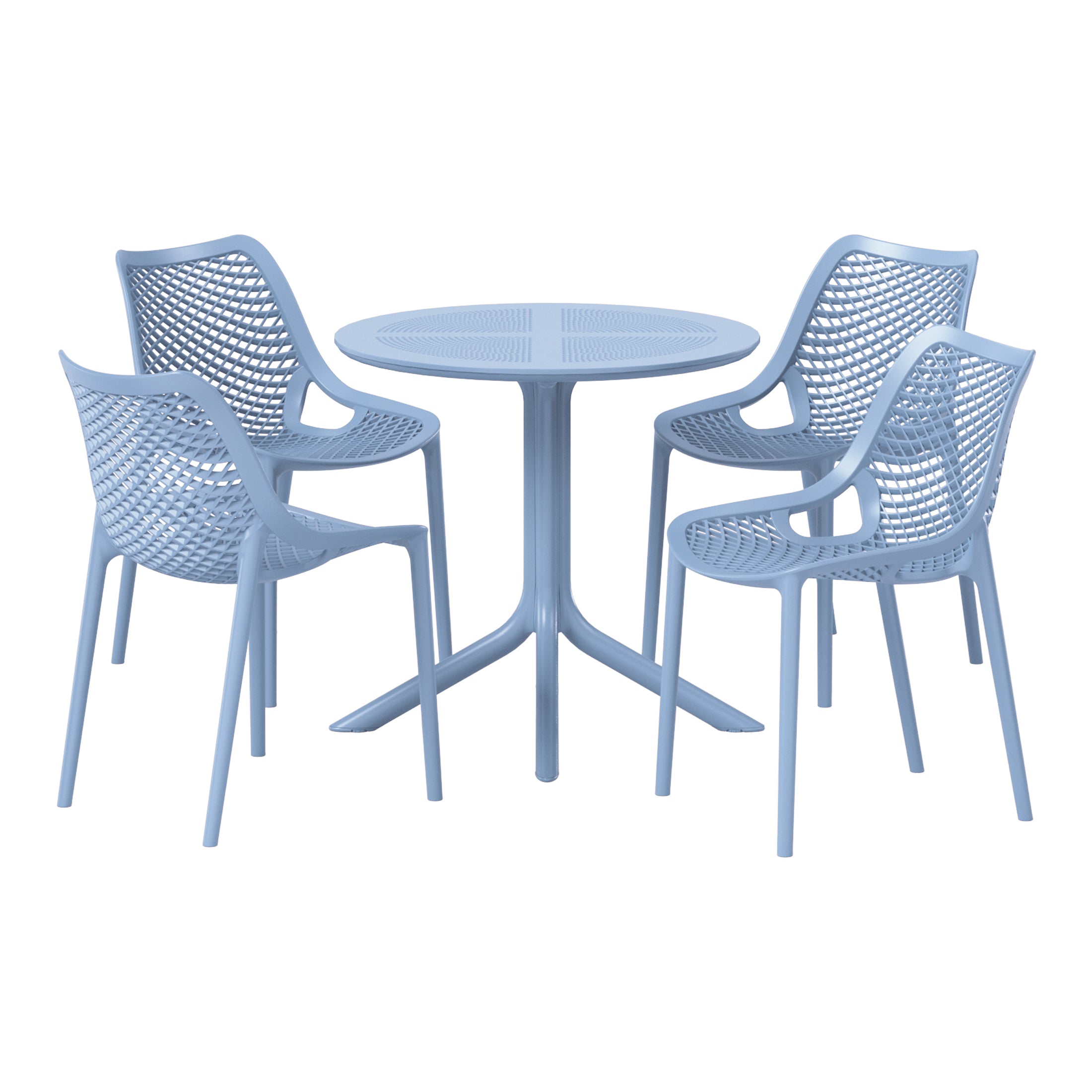Playa 5-Piece Modern Round Patio Dining Table Set with Stackable Patio Dining Chairs
