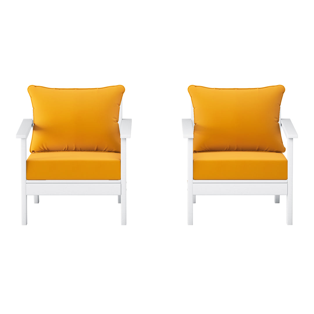 Avalon Outdoor Modern HDPE Patio Club Chairs with Deep Seat Cushions (Set of 2)