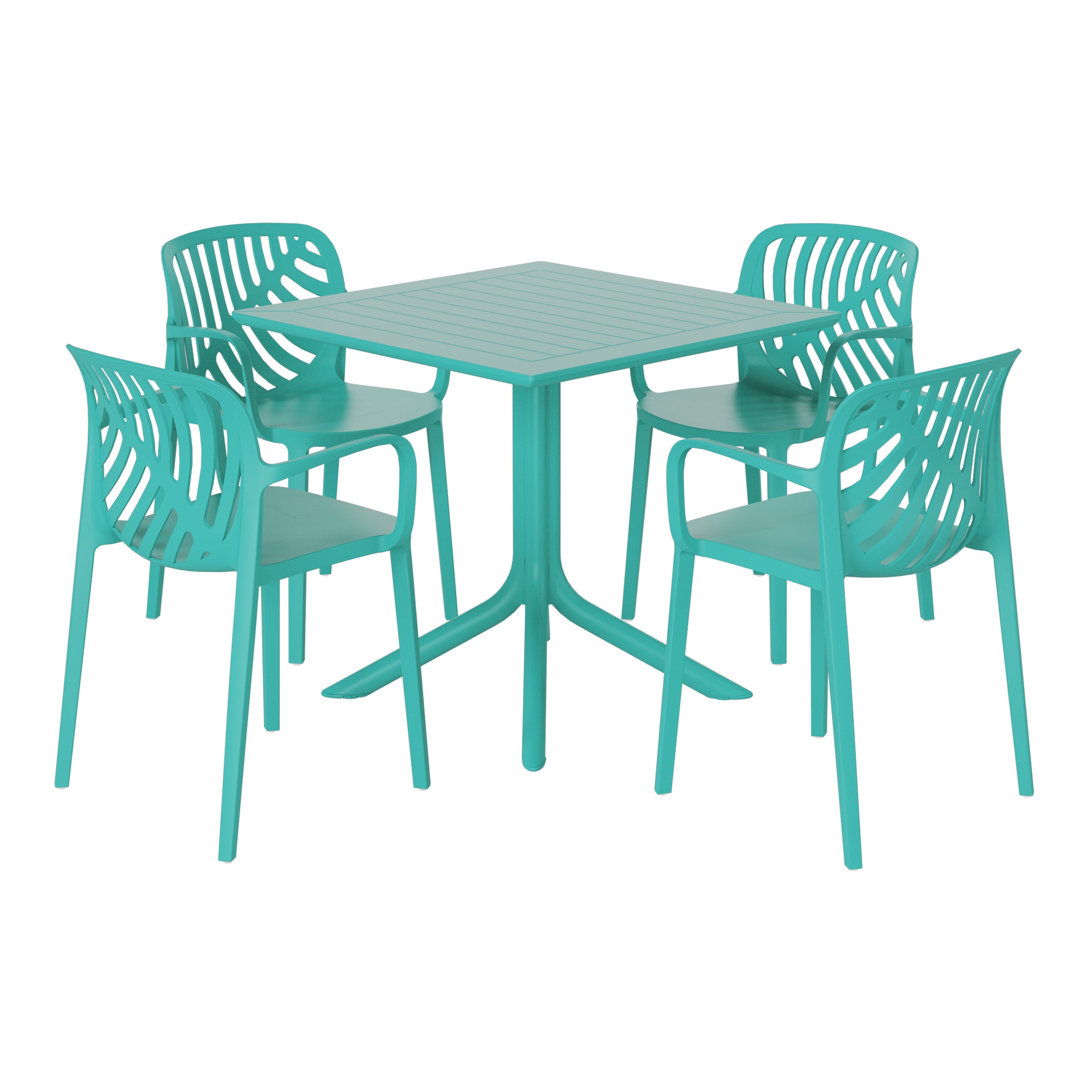 Playa 5-Piece Outdoor Square Patio Dining Table Set with Stackable Patio Dining Chairs