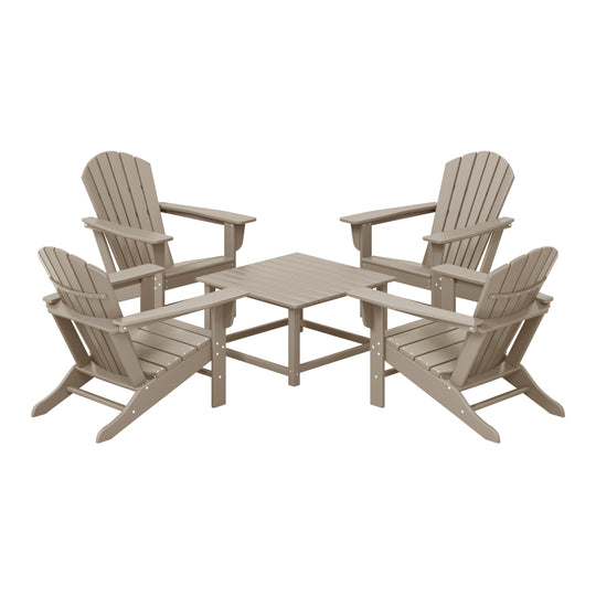 Dylan 5-Piece Outdoor Patio HDPE Adirondack Chair With Square Coffee Table Conversation Set