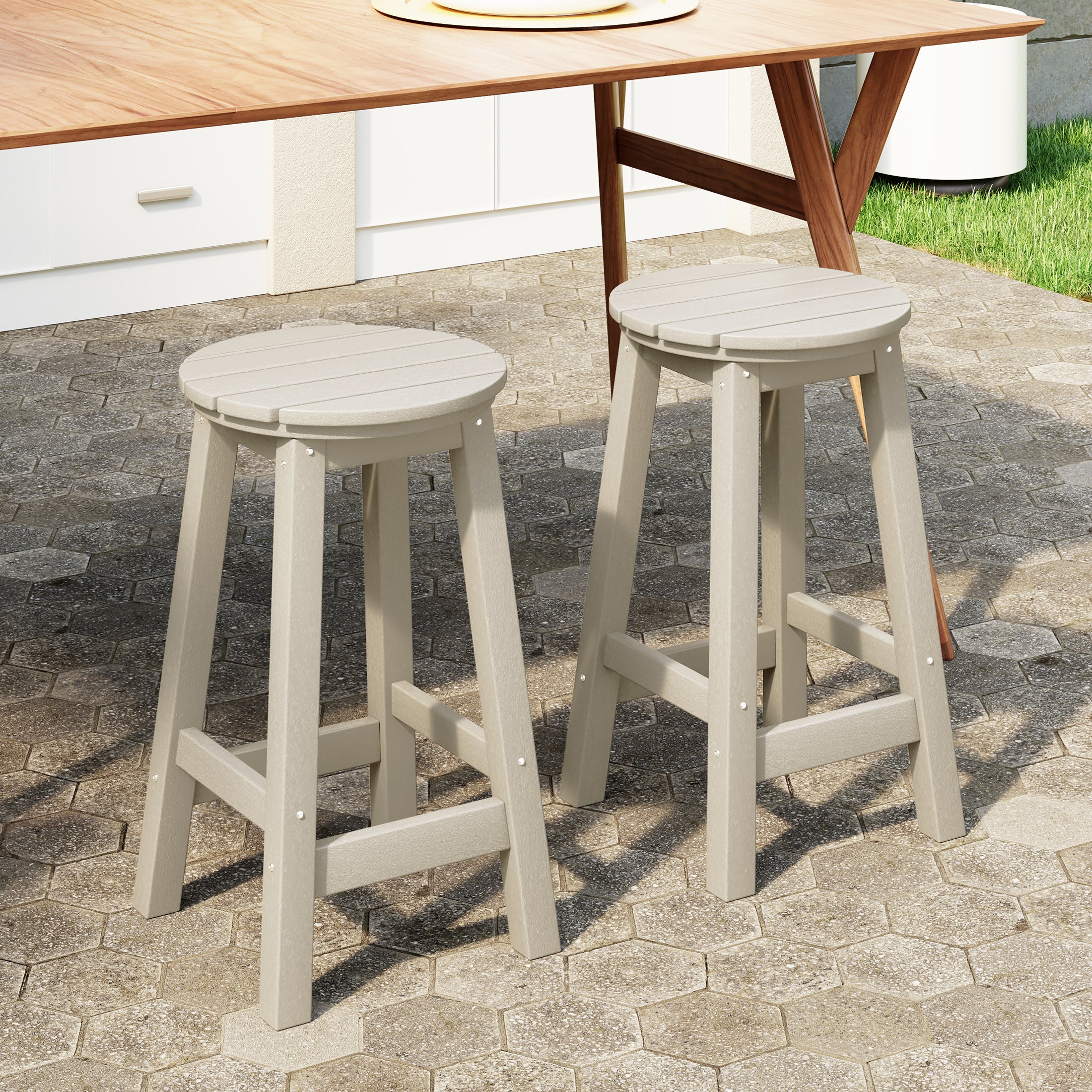 Malibu 24" HDPE Outdoor Patio Round Counter Height Bar Stool Set of 2