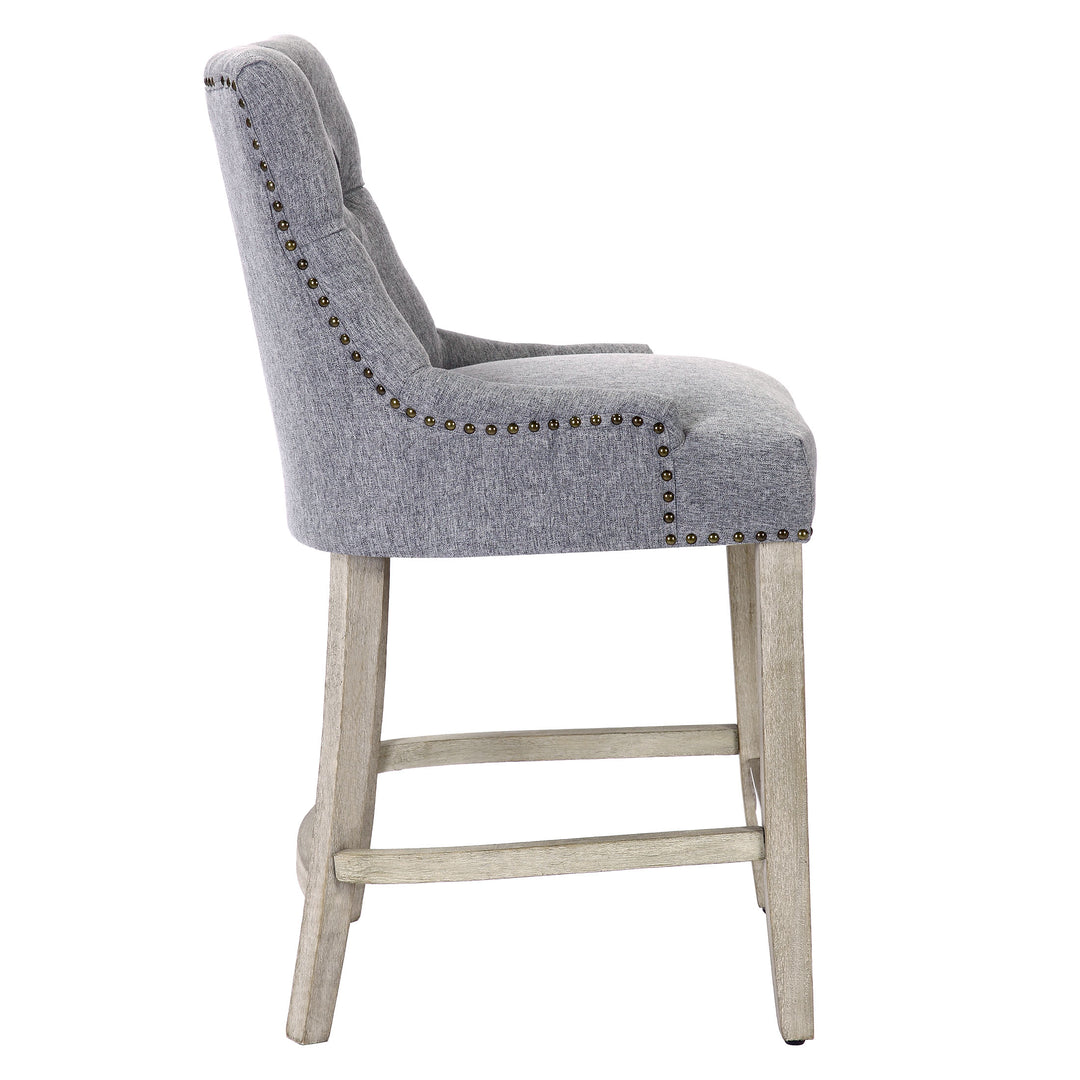 Hayes 24" Upholstered Tufted Wood Counter Stool, Antique Gray