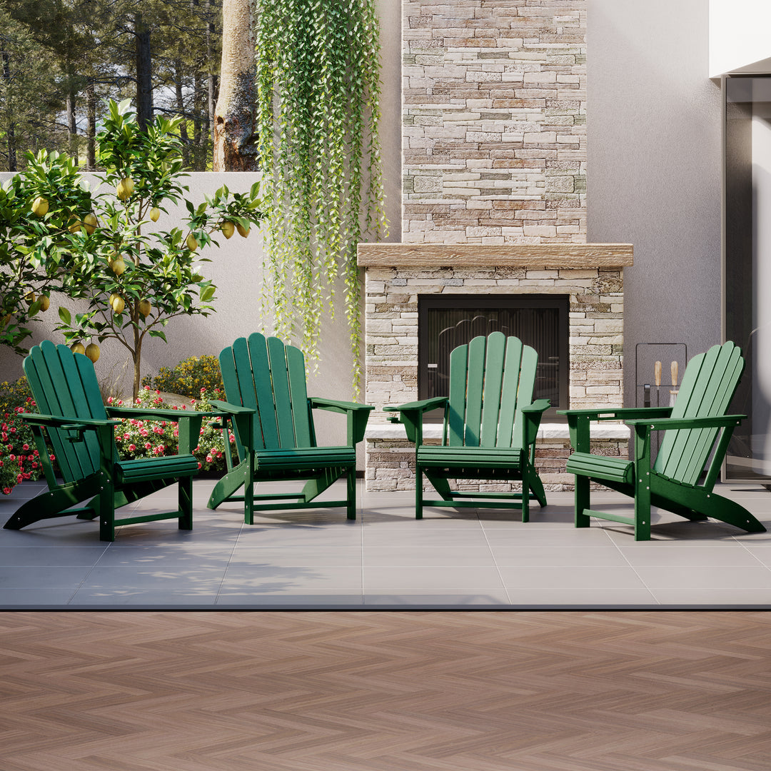 Highland Outdoor Patio HDPE Adirondack Chairs With Cup Holders (Set of 4)