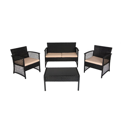 Melvi 4-Piece Outdoor Patio Wicker Conversation Set, Black